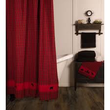 Black Bear Shower Curtain New Rustic Hunting Camp Lodge Cabin Red Black Bear Moose Fabric Shower Curtain Vhc Country Black Curtains Country Shower Curtain Fabric Shower Curtains