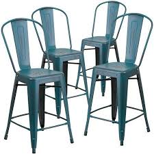 Flash Furniture 4pk 24 High Distressed Metal Indoor Counter Height Stool With Back Multiple Colors Walmart Com Bar Stools Counter Height Bar Stools Metal Counter Stools