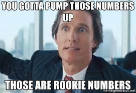 You Gotta Pump Those Numbers Up Those Are Rookie Numbers Matthew Mcconaughey Wolf Of Wall Street Meme Generator