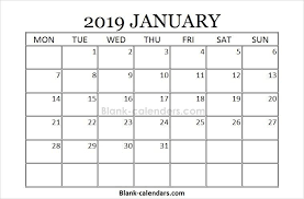 Blank January Calendar 2019 Monday Start Calendar Template September Calendar February Calendar