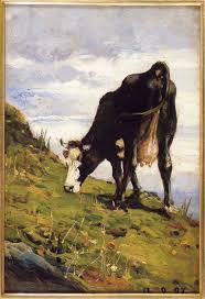 Mandria di mucche al pascolo verde erba di prato. Lorenzo Delleani It 1840 1908 Mucca Al Pascolo Mucca Arte Paesaggio Di Montagna