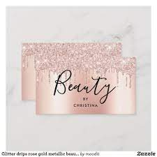 Glitter Drips Rose Gold Metallic Beauty Salon Business Card Zazzle Com Beauty Salon Business Cards Salon Business Cards Beauty Salon Logo
