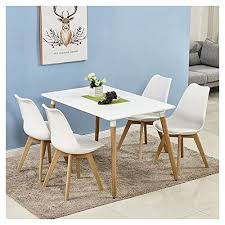 Clipop White Dining Set For 4 Chairs Eames Style Soft Padded Seat Kitchen Dining Room Eames Inspired Eiffel Dsw Retro White Dining Set Dining Table White Chair