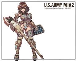 bp7793123416677, m1 abrams, original, united states army, highres, 1girl,  armored boots, bincan, boots, breasts, camouflage, camouflage leotard,  cannon, desert camouflage, english text, gauntlets, headgear, humanization,  large breasts, leotard, looking ...