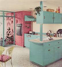 retro kitchen with exposed brick room