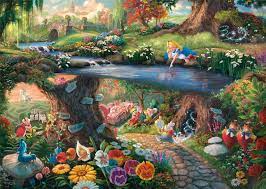 This gorgeous scene that includes both their worlds is absolutely mesmerising. New 2020 Thomas Kinkade Disney Alice In Wonderland 1000 Piece