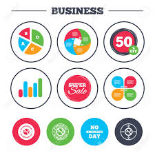 Business Pie Chart Growth Graph No Smoking Day Icons Against