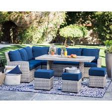 Belham Living Brookville 6 Piece All Weather Wicker Sofa Sectional Patio Dining Set Wicker Patio Furniture Patio Dining Set Patio Seating