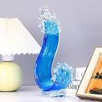 Amazon.com: Blue Hand Blown Glass Ocean Wave Statue,Fused Sea Glass Art  Decor,Abstract Wave Sculpture Ornament,Coastal Nautical Themed,Beach House  ...