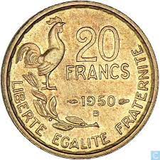 Top rated seller top rated seller +c $4.55 shipping. France 20 Francs 1950 B G Guiraud 4 Veren France France Rare Coins Coins