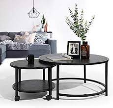 Amazon Com Homy Casa Wood And Metal Round Nesting Side End Tables Set Of 2 Modern Stacking Coffee En Living Room Table Sets Coffee Table Nesting Coffee Tables