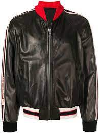 Gucci Stripe Trim Bomber Jacket Farfetch Leather Jacket Men Style Bomber Jacket Mens Leather Bomber Jacket