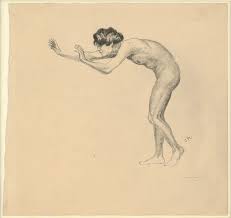 Sich nach vorn bückende nackte Frau im Profil nach links (Tänzerin?) |  Hamburger Kunsthalle