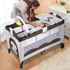 Coffee Baby Crib Playpen Playard Pack Travel Infant Bassinet Bed Foldable Bed Bassinet Baby Cribs Baby Bassinet