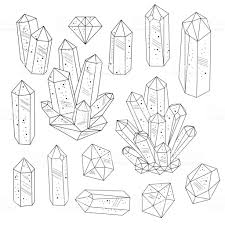 Black And White Gemstone Drawing Set Of Crystals Gemstones In Black And White Line Art Style In 2020 Crystal Drawing Line Art Vector Gem Drawing