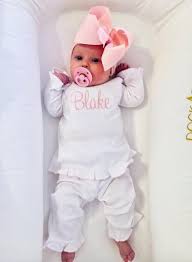 Baby Girl Coming Home Outfit Monogrammed Newborn Take Home Etsy In 2020 Girls Coming Home Outfit Newborn Girl Outfits Monogram Baby Girl