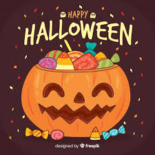 Free Vector Cute Halloween Background In Flat Design With Pumpkin And Candies