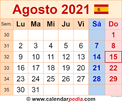 Descargar calendario agosto 2021 en formato excel xlsx, word docx, pdf o imagen. Calendario Agosto 2021 Calendarpedia