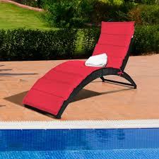 Outdoor deck & lounge chairs. Gymax Foldable Rattan Wicker Chaise Lounge Chair W Red Cushion Patio Outdoor Best Buy Canada