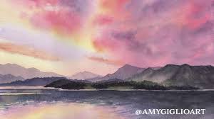 850x665 misty lake buy original watercolor by ekaterina gubina. Watercolor Landscape Sunset Lake Time Lapse Youtube