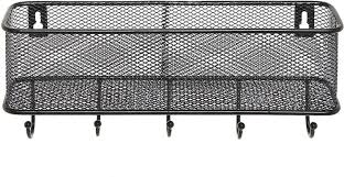 Shop kleton wire mesh office mail cart at kleton. 5 Key Hook Modern Black Wall Mounted With Metal Wire Mesh Mail Basket Mygift