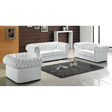 Paris Elegant 3 Piece Tufted Leather Sofa Set Modern White Leather Sofa Modern White Living Room White Furniture Living Room