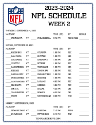 Nfl Week 2 Schedule Printable