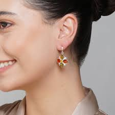 Sterling Silver Amber Four Leaf Clover Earrings