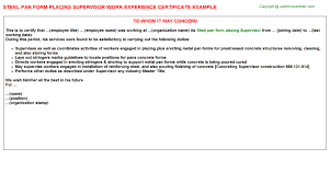Structural Steel Foreman Experience Certificates