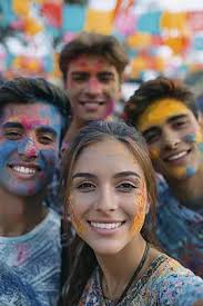 Beautiful Happy Holi Color Border On Blue Background With Copyspace  Wallpaper Image For Free Download