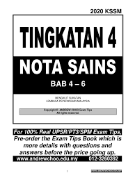 Nota ringkas tingkatan 4 ini merupakan koleksi nota yang boleh dijadikan sebagai sumber rujukan untuk para guru dan pelajar. 2020 Tingkatan 4 Nota Sains Kssm Bab 4