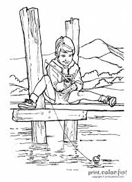 With first verse  color   b&w . Boy Fishing On Pier Print Color Fun
