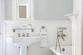 As plaster walls turned into wallboard and formal dining rooms lost their popularity, so too did chair rails fade from prominence. White Beadboard Bathroom Cottage Bathroom Titan And Co