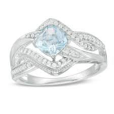 6 0mm cushion cut sky blue topaz and lab created white sapphire bypass ring in sterling silver size 7