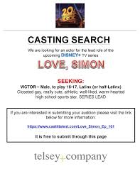 Online Auditions For Disney Tv Show Love Simon Lead Role Auditions Free