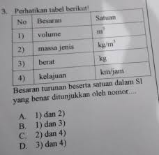 3 Besaran Turunan Beserta Satuan Dalam Siyang Benar Ditunjukkan Oleh Nomor A 1 Dan 2 B 1 Dan Brainly Co Id