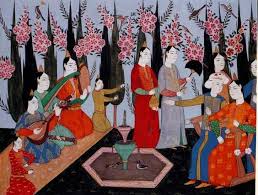 Ladies In A Garden Ottoman Turkish Garment Database Miniature Painting Miniature Art Turkish Art