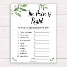 Baby Shower Price Is Right Game Printable Baby Shower Games Price Is Right Baby Game Botanical Baby Shower Games Baby Shower Games Gl2 Wedding Shower Games Shower Price Green Baby Shower