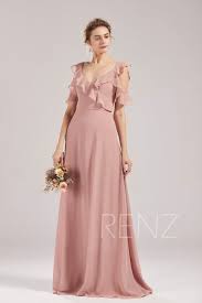 Bridesmaid Dress Dusty Rose Chiffon Formal Dress Ruffle V Neck Etsy In 2020 Dusty Rose Bridesmaid Dress Chiffon Dusty Rose Dress Dusty Rose Bridesmaid Dresses