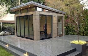 Exterior Sliding Glass Door On Modern Shed Design Ideas Feat Sloping Roof Feat Brown Outdoor Paint Feat Grey Plant Bed Custom M Modern Shed Shed Design Shed