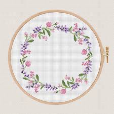 A gift with an added little border, many of them are only a few stitches, gives the receiver a warm fuzzy feeling. Flowers Cross Stitch Pattern Lavender Helleborus Floral Wreath Cross Stitch Round Cross Stitch Pillow Counted Cross Stitch Modern Diy Gift Floral Cross Stitch Pattern Floral Cross Stitch Cross Stitch Patterns Flowers