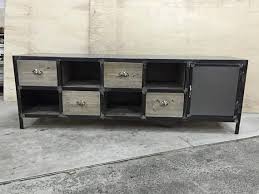 Meuble Bas Tv Style Industriel 4 Tiroirs En Bois Massif 1 Porte Acier Industrial Style Wood Drawers Solid Wood