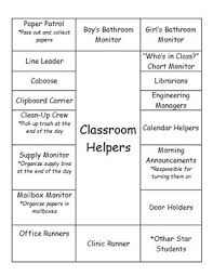 Classroom Helpers Chart Upper Elementary Editable Word