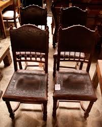 4 Antique Spanish Chair Renaissance Style Leather Embossed Walnut See Inside Antique Dining Chairs Spanish Chairs Vintage Dining Chairs
