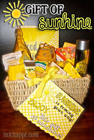 Packaged in sunshiny yellow and stuffed with cheerful gifts and goodies, it delights every opener! Gift Of Sunshine All Things Yellow Plus Free Printables Inkhappi Sunshine Gift Yellow Gifts Basket Yellow Gifts