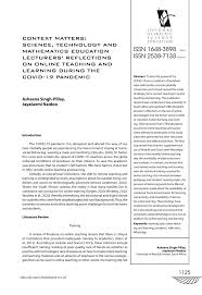 Check spelling or type a new query. Pdf Context Matters Science Technology And Mathematics Education Lecturers Reflections On Online Teaching And Learning During The Covid 19 Pandemic