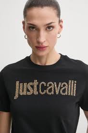 Bavlněné tričko Just Cavalli, barva černá