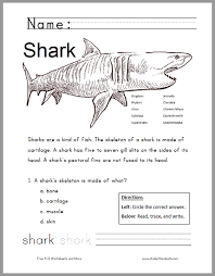 Sharks range from the tiny spined pygmy to the terrifying great white shark. Shark Worksheet For Lower Elementary Shark Activities Shark Facts Sharks For Kids