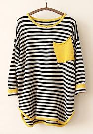 Black And Yellow Stripes Shirt Yellow Striped Pockets Round Neck Wool Blend Sweater Dress Up Roupas Looks