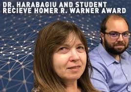 Dr. Harabagiu and CS PhD Student, Travis Goodwin, Receive the Homer R.  Warner Award at the 2017 AMIA Annual Symposium